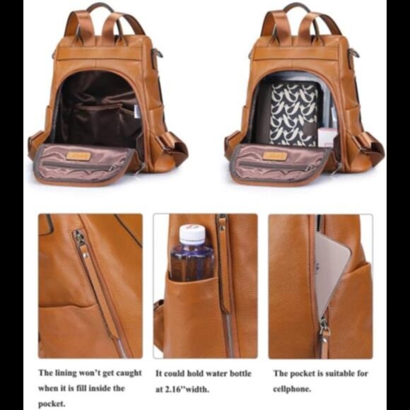 Leather Backpack Purses for Women Antitheft Soft Rucksack Ladies Shoulder Bag - Picture 3 of 7